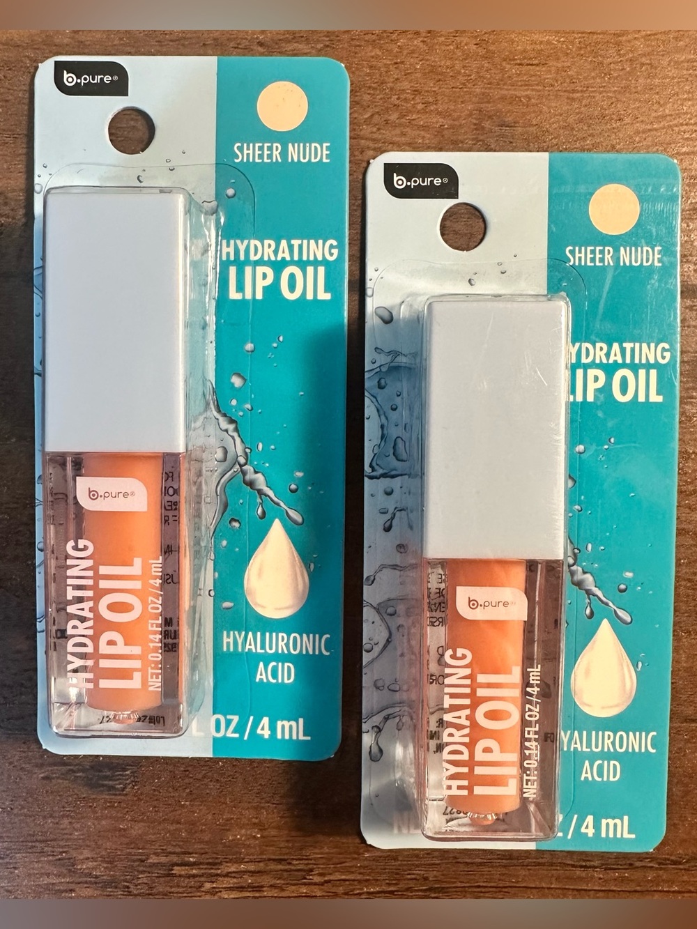 B Pure Hydrating Lip Oil Sheer Nude with Hyaluronic Acid 0.14fl oz 2 packs BNIP